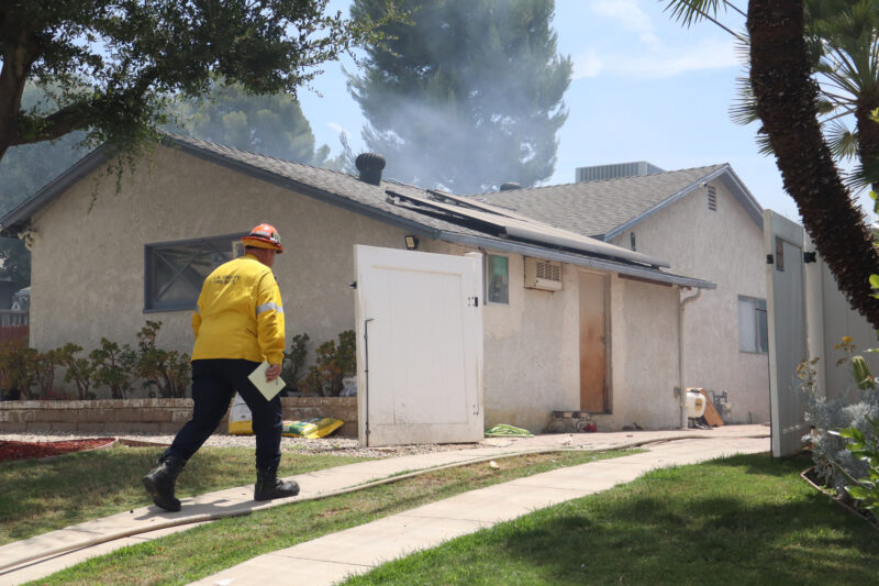 First responders were dispatched to a small brush fire that started from a telephone pole on the 27200 block of Seco Canyon Road, Monday, August 4, 2025. Kamryn Martell/The Signal