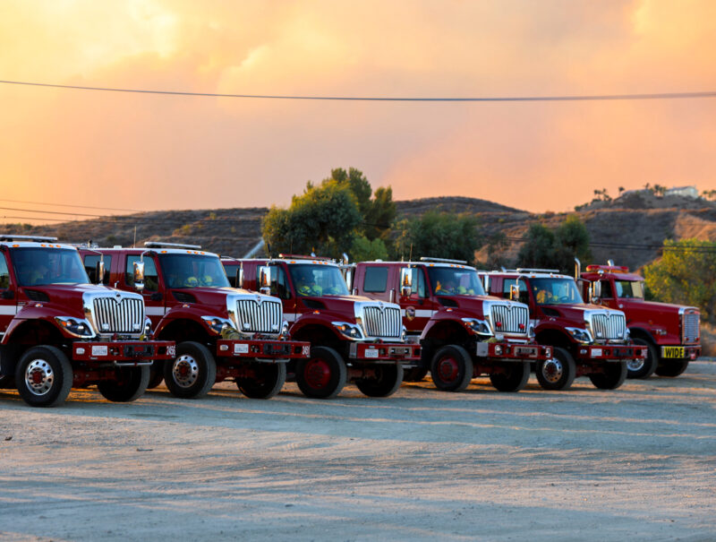L.A. County Fire Department firefighters stage in response to the Canyon Fire that broke out in Piru and burns near Val Verde on Aug. 7, 2025. Habeba Mostafa/The Signal
