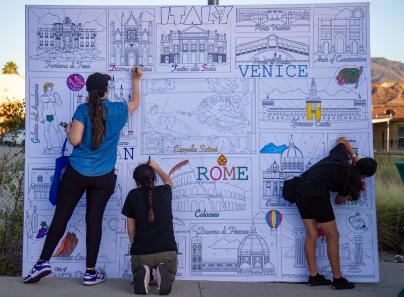 Children and adults activate their creativity and focus while they color in a large mural of Italy’s most famous locations during the Celebrate culture series on Aug. 8, 2025, an event hosted by the city of Santa Clarita at the Canyon Country Community Center in Canyon Country, Calif. Katherine Quezada/The Signal
