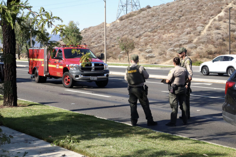 First responders at the scene of a single-vehicle traffic collision on Camino Del Arte Drive and west Copper Hill Drive, Sunday, Aug. 10, 2025. Kamryn Martell/The Signal
