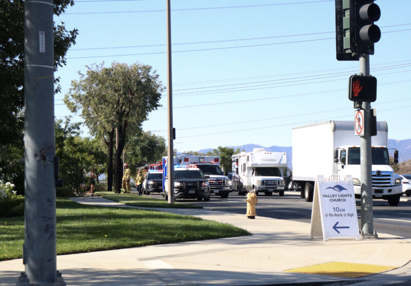 First responders receive a call of a single-vehicle traffic collision on Camino Del Arte Drive and west Copper Hill Drive, Sunday, Aug. 10, 2025. Kamryn Martell/The Signal