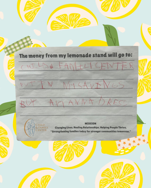 Eloise Burbach, 4, donated proceeds from her lemonade stand to Child & Family Center. Courtesy photo.