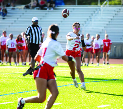 Hart graduate Zoe Guzman (2) throws to returner Jessica Gutierrez. Photo by Habeba Mostafa / The Signal.