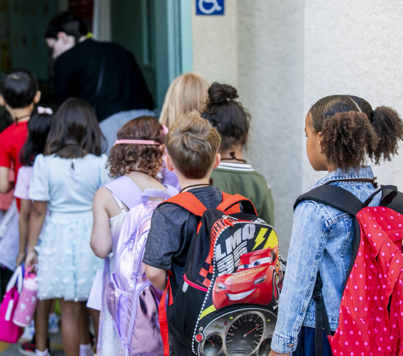 Children line up to enter their new classrooms for the school year at Meadows Elementary School on Thursday, Aug. 14, 2025. Habeba Mostafa/ The Signal