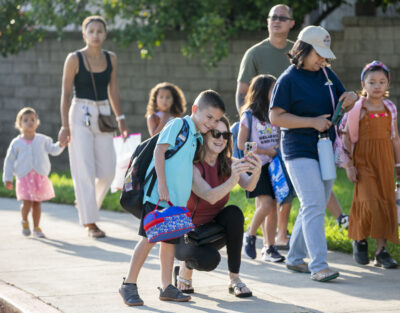 Families walk their children to their classes for the first day of school at Meadows Elementary School on Thursday, Aug. 14, 2025. Habeba Mostafa/ The Signal