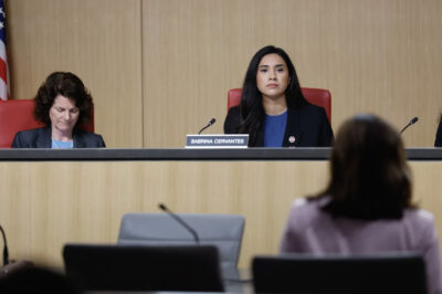 The Senate Standing Committee on Elections and Constitutional Amendments holds a hearing on a potential special election to redraw the state’s congressional districts, at the Capitol Annex Swing Space in Sacramento on Aug. 19, 2025. Photo by Fred Greaves for CalMatters
