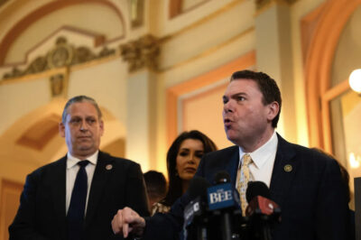 Republican Assemblyman Carl DeMaio addresses the media during a press conference at the state Capitol in Sacramento on the current national redistricting battle between Democrats and Republicans on Aug. 18, 2025. Photo by Miguel Gutierrez Jr., CalMatters