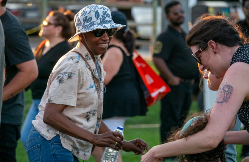 Music fans jam out to Blonde Ambition, a tribute to Madonna band during “Concerts in the Park” on Saturday Aug. 23, 2025 at Central Park in Saugus, Calif. Katherine Quezada/The Signal