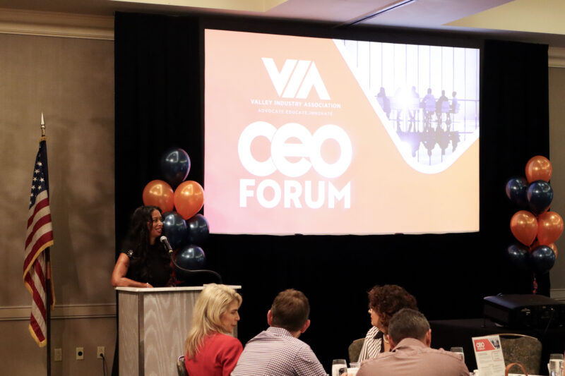 Selina Thomas speaks at the Valley Industry Association's CEO Forum at the Hyatt Regency Valencia in Valencia, Friday, Aug. 22, 2025. Kamryn Martell/The Signal