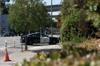 A patrol vehicle pulls into the California Highway Patrol office in Oakland on Aug. 13, 2024. Photo by Florence Middleton, CalMatters