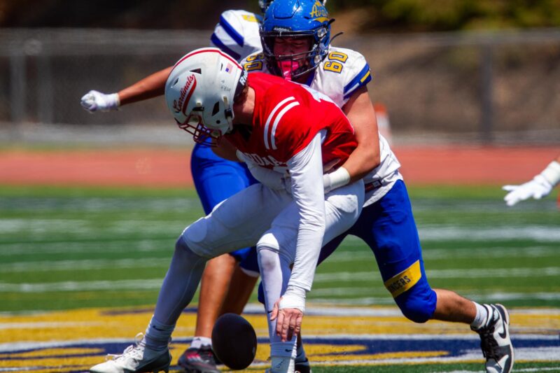 File photo including Avalon defensive line Leonardo Romero (60)takes down a Santa Clarita Christian player during their game on Aug. 20, 2025. Katherine Quezada/The Signal