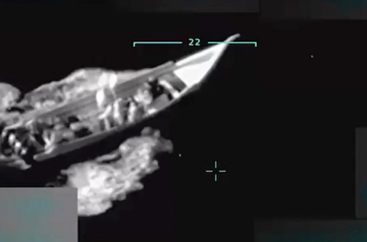 The U.S. military conducts a strike against an alleged drug boat tied to the cartel Tren de Aragua, in a still from video of the strike shared by President Donald Trump on Truth Social on Sept. 2, 2025. @realDonaldTrump via Truth Social