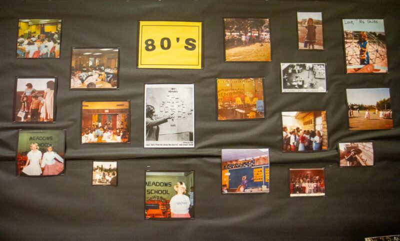 The Meadows Elementary multipurpose room filled with memorabilia for the 50th birthday celebration on Sept. 5, 2025. Katherine Quezada/The Signal