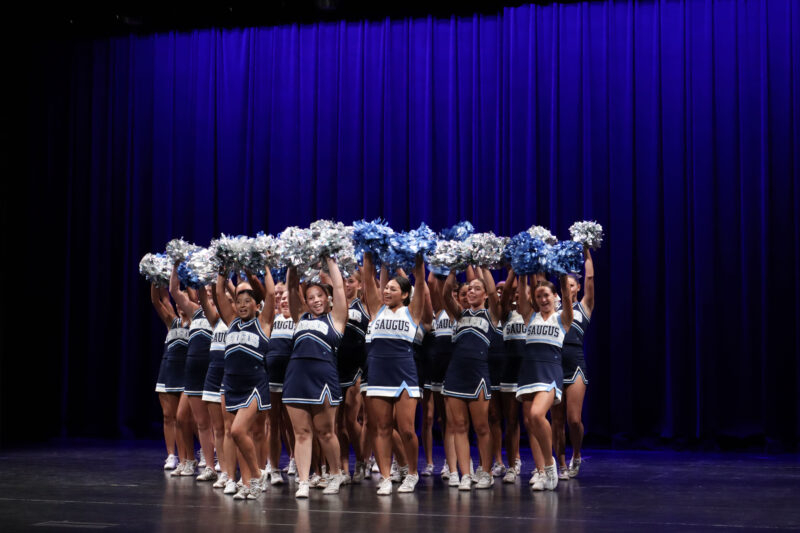 Saugus High School cheerleaders do one of their cheers at the "Saugus High School 50th" celebration, Monday, Sept. 8, 2025. Kamryn Martell/The Signal