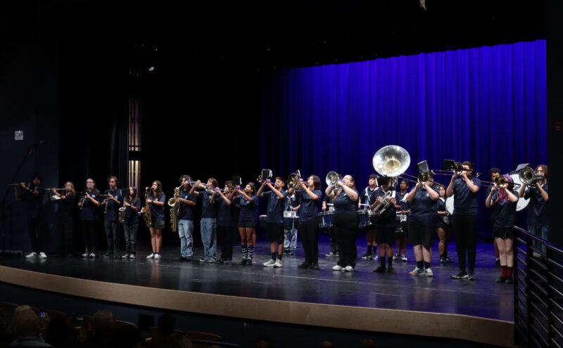 Saugus High School Band performs the Saugus Fight song and Alma Mater at the "Saugus High School 50th" celebration, Monday, Sept. 8, 2025. Kamryn Martell/The Signal