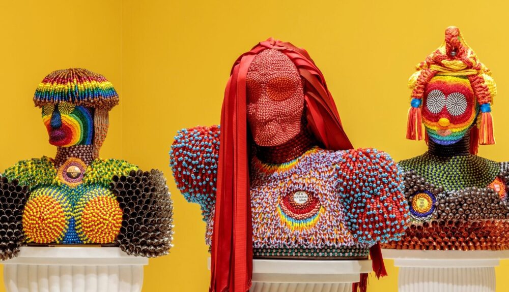 Jeffrey Gibson: the space in which to place me is a kaleidoscopic special exhibition filled with vibrant colors, intricate beadwork, towering sculptures and powerful storytelling. It is on view through Sept. 28. Photo courtesy The Broad