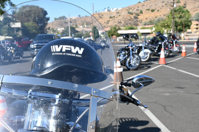 A motorcycle commemorates veterans of foreign wars as part of the Blue Star Ranch Second Annual Charity Poker Motorcycle Ride at the Mint Canyon Moose Lodge in Canyon Country, Sept. 13, 2025. Michael Picarella/The Signal