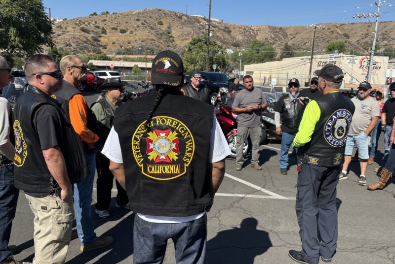 Riders discuss their route for the Blue Star Ranch Second Annual Charity Poker Motorcycle Ride at the Mint Canyon Moose Lodge in Canyon Country, Sept. 13, 2025. Michael Picarella/The Signal