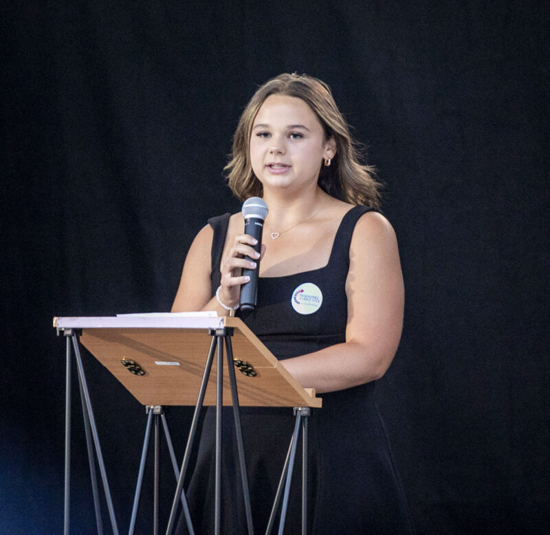 Turning Point USA at Saugus High School President Ashley Stuart speaks to the crowd during the Candlelight Vigil in Memory of Charlie Kirk at Marketplace Park in Valencia on Wednesday, Sept. 17, 2025. Habeba Mostafa/ The Signal