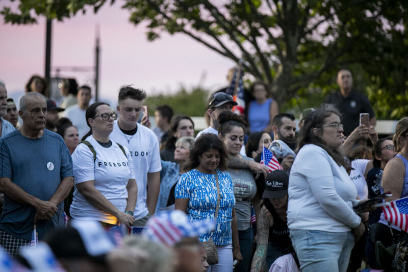 Attendees listen to the speakers who reflect on the life of Charlie Kirk during the Candlelight Vigil at Marketplace Park in Valencia on Wednesday, Sept. 17, 2025. Habeba Mostafa/ The Signal