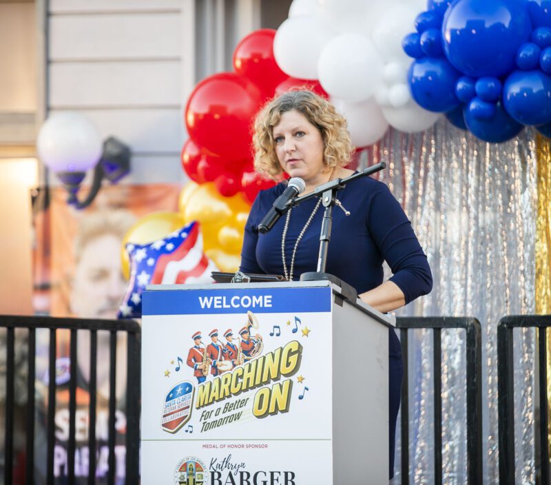 Assemblywoman Pilar Schiavo, D-Chatsworth, discusses the importance of seeing the collaborative growing, both personally and professionally, during the Veteran Services Collaborative's "Marching on for a Better Tomorrow" at Santa Clarita Studios on Saturday, Sept. 13, 2025. Habeba Mostafa/ The Signal