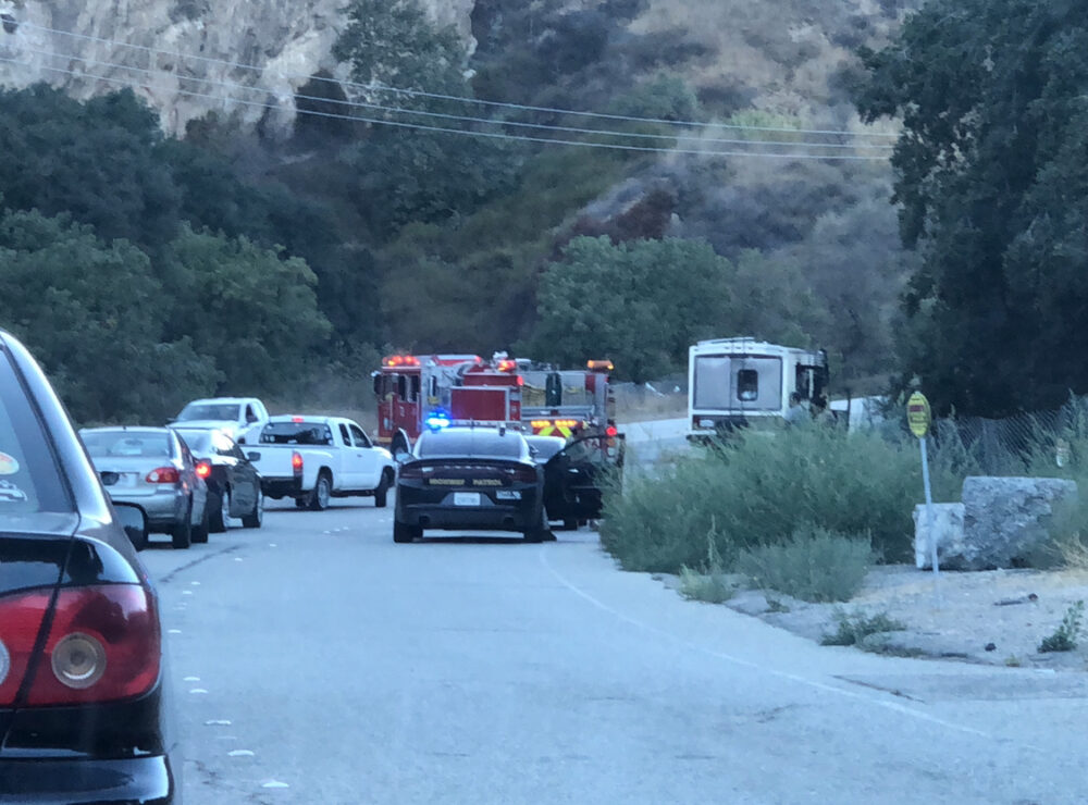 First responders arrive at the scene of an RV on fire near the 22400 block of Sierra Highway on Friday. Courtesy photo.