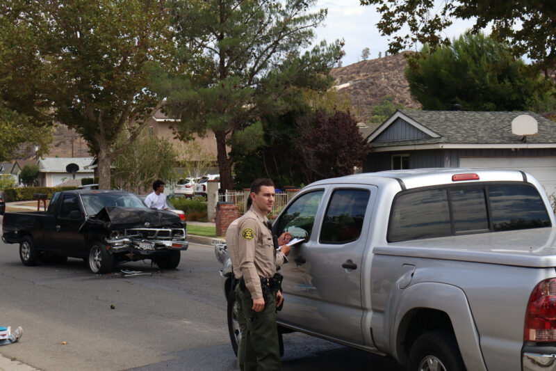 Santa Clarita Valley Sheriff's Station deputies were dispatched to the two-vehicle collision on Alamogordo Road and Cabrera Avenue in Saugus, Sunday, Sept. 21, 2025. Kamryn Martell/The Signal