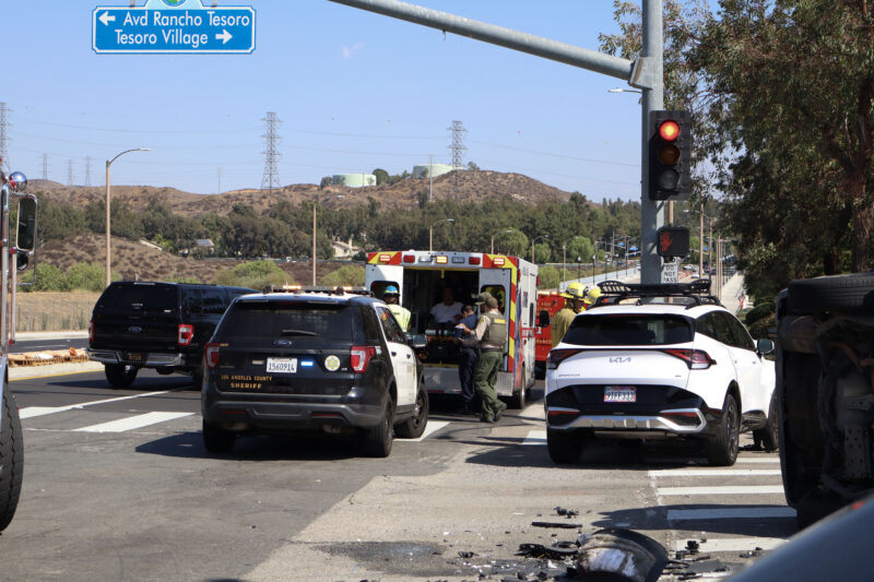 One person was transported after a traffic collision on Avenida Rancho Tesoro and west Copper Hill Drive in Valencia, Monday, Sept. 22, 2025. Kamryn Martell/The Signal