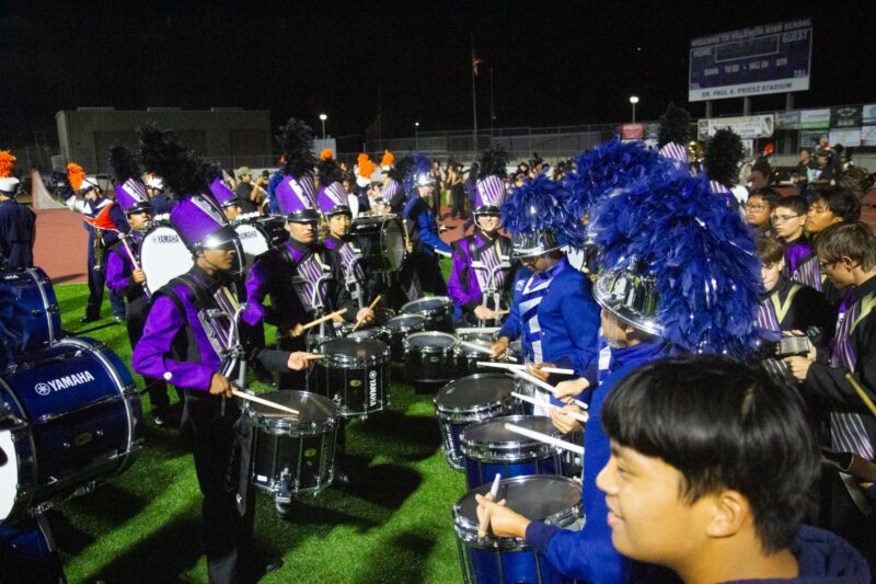 Students engage in a drum battle at the close of the Saugus High School All Valley Showcase on Sept. 20, 2925 at Valencia High School. Katherine Quezada/The Signal