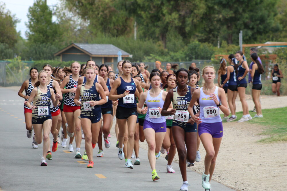 Valencia runner Reese Ray leading the three-mile-race during the 2025 Foothill League Meet #1 at Central Park on September 27, 2025. Ryan Romero/The Signal