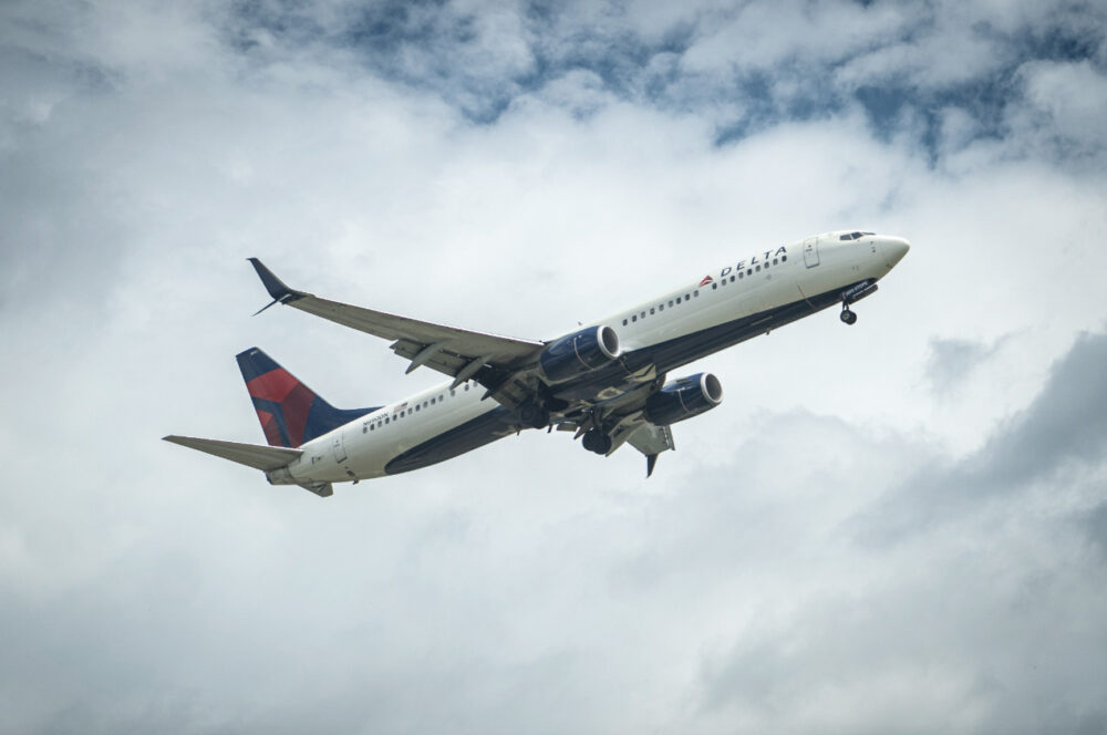 A Delta airplane takes off from Minneapolis–Saint Paul International Airport in Saint Paul, Minn., on Aug 29, 2025. Photo by Madalina Kilroy..