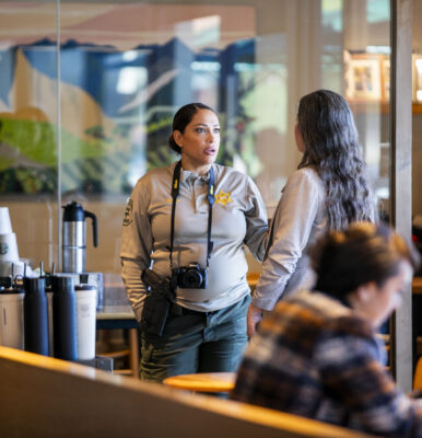 Santa Clarita Valley Sheriff's Station Public Information Officer Mariela Picard speaks to residents during Coffee with a Cop at Starbucks on Wednesday, Oct. 1, 2025. Habeba Mostafa/ The Signal