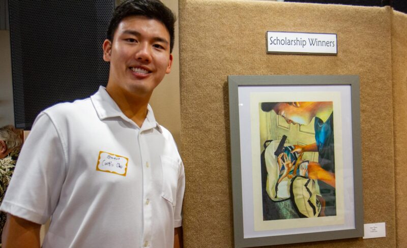 West Ranch High School alum Curtis Cho is awarded 1st place and a scholarship for his art piece titled “Fear I Carry,” at the 35th annual Art Classic hosted by the Santa Clarita Artists Association on Sept. 27, 2025 at The Centre. Katherine Quezada/The Signal