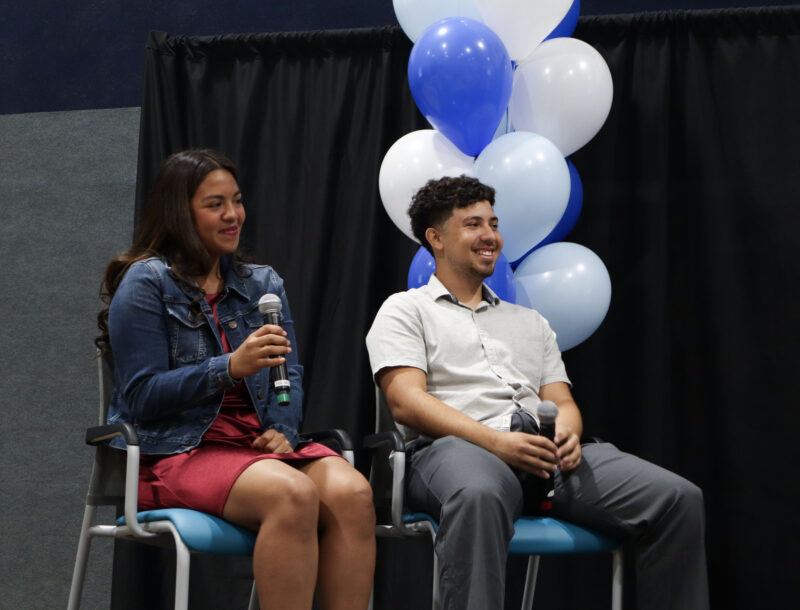 Adriana Hernandez (L) and Robert Tejeda (R), both 17, talk about their experiences growing up at the Boys & Girls Club of Santa Clarita Valley at the 2025 Great Futures Breakfast at the SCV Boys & Girls Club in Newhall, Calif., Wednesday, Oct. 1, 2025. Kamryn Martell/The Signal