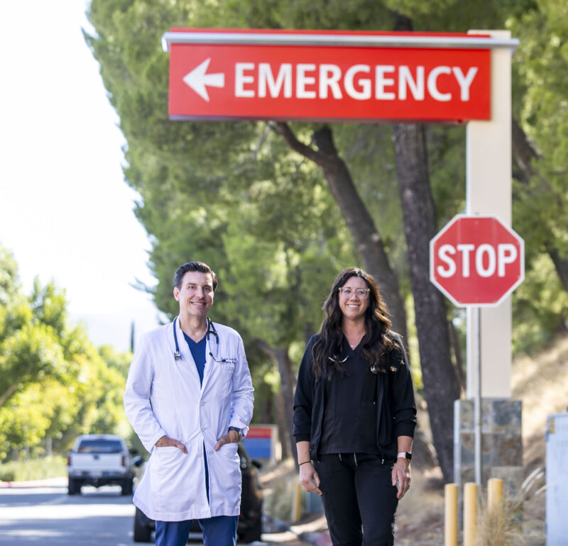 Portrait of Dr. Jack Casey, medical director of emergency medicine, and Emma Jerrain, senior clinical registered nurse in the emergency department, at Henry Mayo Newhall Hospital on Wednesday, Aug. 20, 2025. Habeba Mostafa/ The Signal