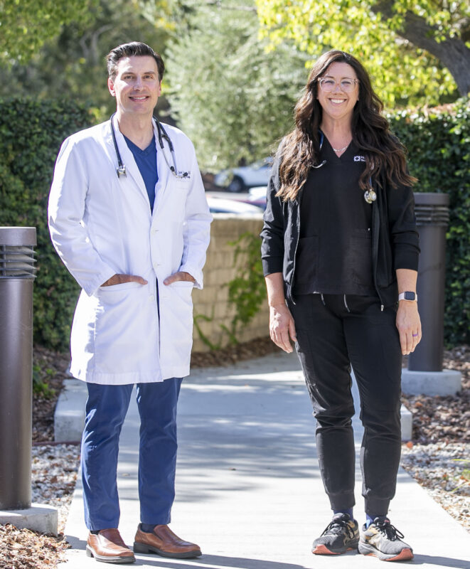Portrait of Dr. Jack Casey, medical director of emergency medicine, and Emma Jerrain, senior clinical registered nurse in the emergency department, at Henry Mayo Newhall Hospital on Wednesday, Aug. 20, 2025. Habeba Mostafa/ The Signal