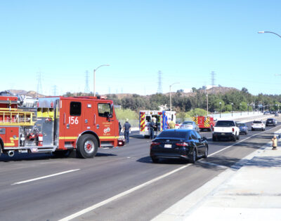 One person was transported after a traffic collision near west Copper Hill Drive and Avenida Rancho Tesoro in Valencia, Monday, Oct. 6, 2025. Kamryn Martell/The Signal