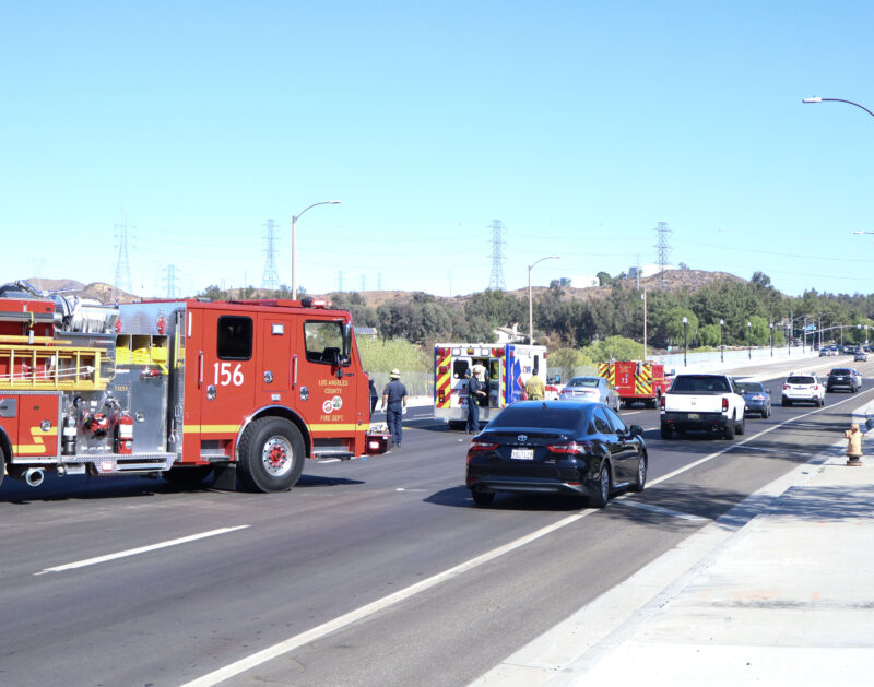 One person was transported after a traffic collision near west Copper Hill Drive and Avenida Rancho Tesoro in Valencia, Monday, Oct. 6, 2025. Kamryn Martell/The Signal