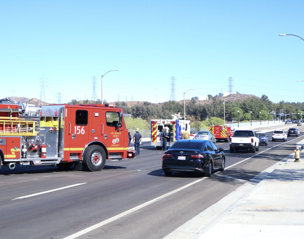 One person was transported after a traffic collision near west Copper Hill Drive and Avenida Rancho Tesoro in Valencia, Monday, Oct. 6, 2025. Kamryn Martell/The Signal