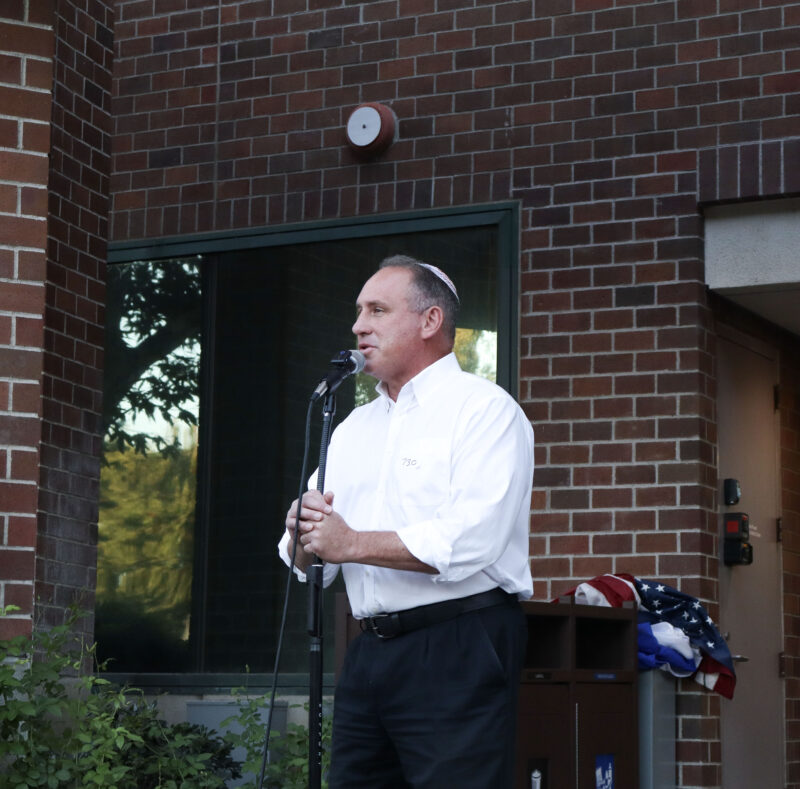 Mark Blazer, rabbi from Temple Beth Ami, starts the evening with a speech at the "October 7th" memorial at the City of Santa Clarita City Hall, Sunday, Oct. 5, 2025. Kamryn Martell/The Signal