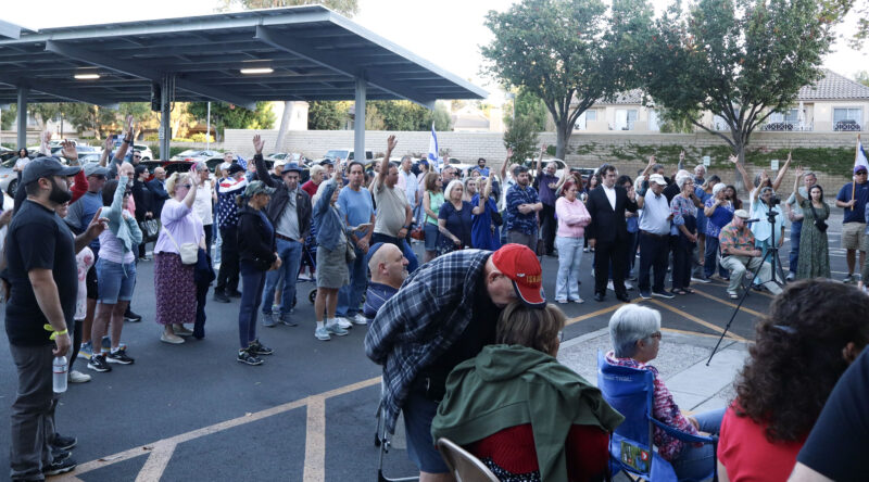 Attendees listen to the speeches at the "October 7th" memorial at the "October 7th" memorial at the City of Santa Clarita City Hall, Sunday, Oct. 5, 2025. Kamryn Martell/The Signal