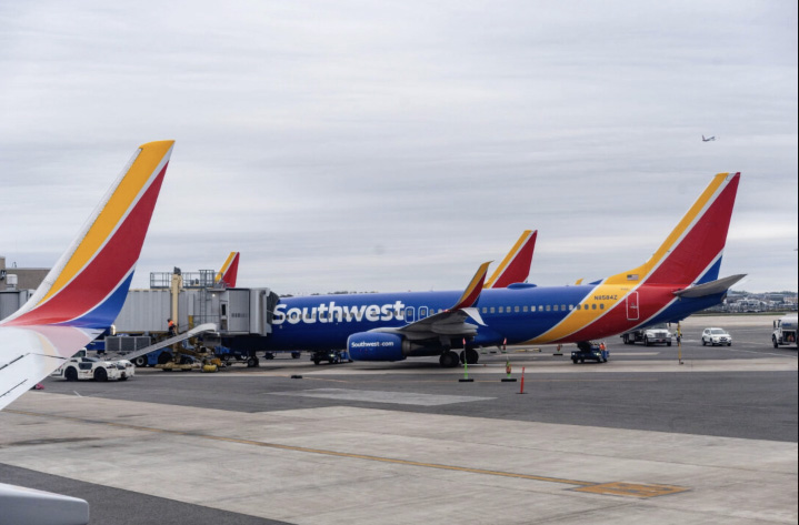 A Southwest Airlines plane at Ronald Reagan Washington National Airport in Arlington, Va., on April 2, 2025. Photo by Madalina Vasiliu.