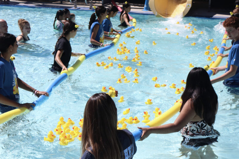 The ducks float to the finish line at the 23rd annual Duck Dash at the Santa Clarita Aquatic Center, Sunday, Oct. 5, 2025. Kamryn Martell/The Signal
