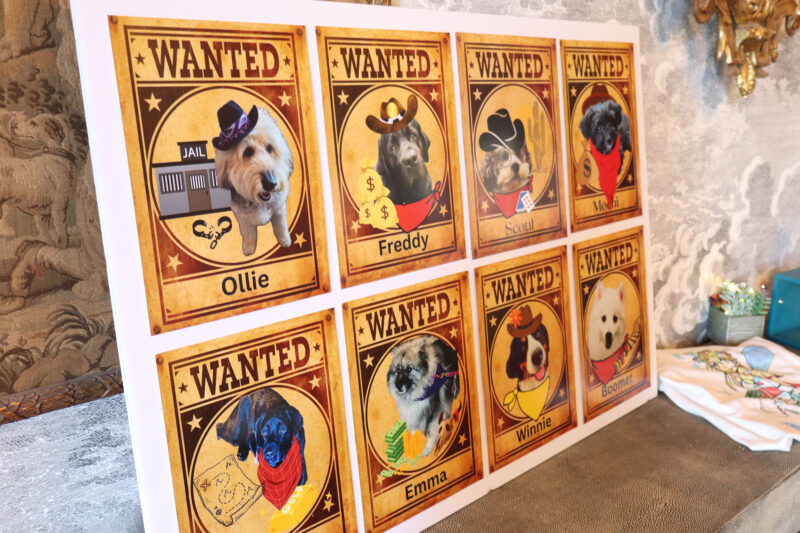 A poster of therapy dogs that are "wanted" were on display at the Titania K9 Fund "Wanted: Wild West" Gala at the Sand Canyon Country Club in Canyon Country, Sunday, Oct. 5, 2025. Kamryn Martell/The Signal