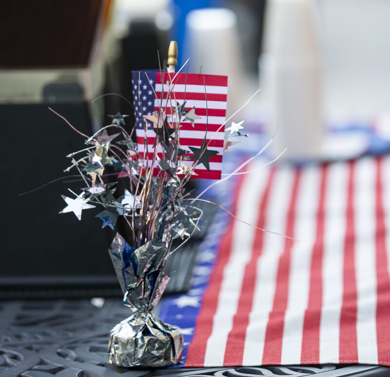 Decorations, including the American flag, were present during "Commitment to Freedom" at Bella Vida on Saturday, Oct. 4, 2025. Habeba Mostafa/ The Signal