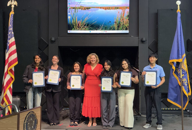 Assemblywoman Pilar Schiavo, D-Chatsworth, poses with the delegates at the American Legion Post 507's 2025 Boys and Girls State Reunion ceremony at the American Legion Post 507 in Newhall, Calif., Sunday, Oct. 5, 2025. Kamryn Martell/The Signal