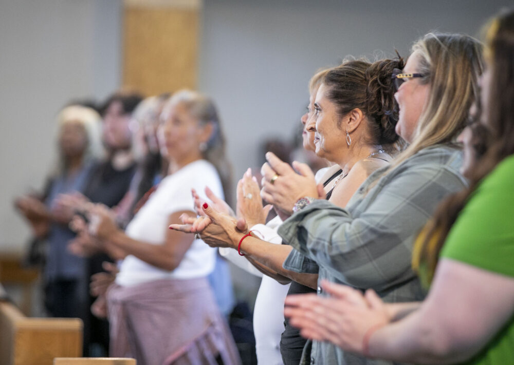 Attendees participate in the Oakland Interfaith Gospel Choir's New Community Gospel Choir workshop at St. Stephen's Episcopal Church on Saturday, Oct. 11, 2025. Habeba Mostafa/ The Signal