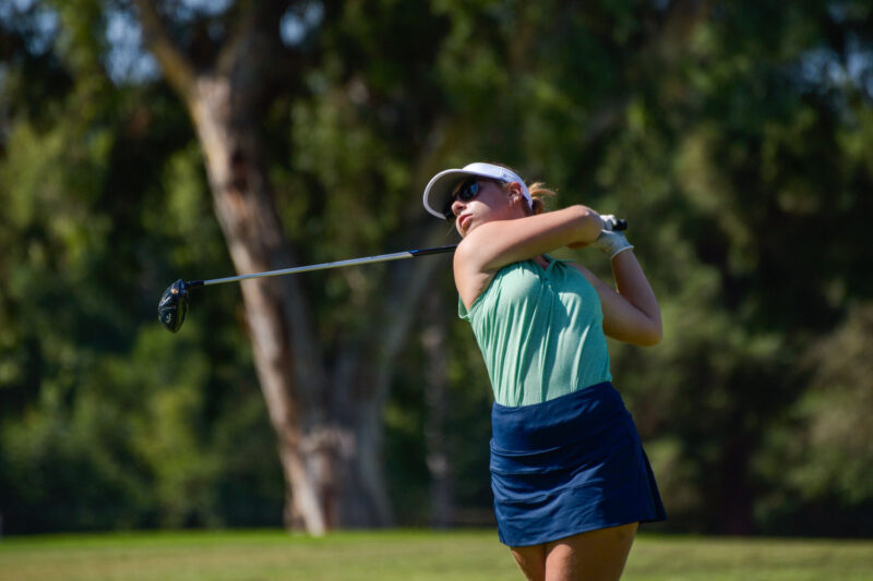 Sofia Allard shot a season-best score of 82 to place fifth in the field of 32 individuals last week at Encino Golf Course. Photo by Mari Kneisel/COC Sports Information.