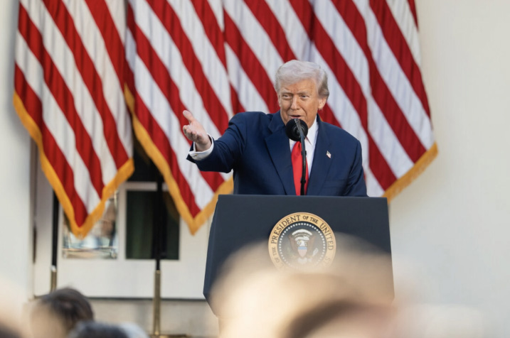 President Donald Trump speaks during the Medal of Freedom in honor of Charlie Kirk who was assassinated on Sept. 10 in Utah, at the Rose Garden at the White House in Washington on Oct. 14, 2025. Photo by Madalina Kilroy.