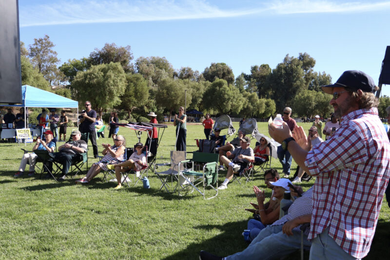 Attendees clap and cheer for the speakers at the "Patriots in the Park" event at Circle J Ranch Park, Sunday, Oct. 19, 2025. Kamryn Martell/The Signal